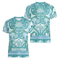 Aotearoa Iwi Ngati Paoa Women V-Neck T-Shirt Maori Wharenui House Tribal Pattern