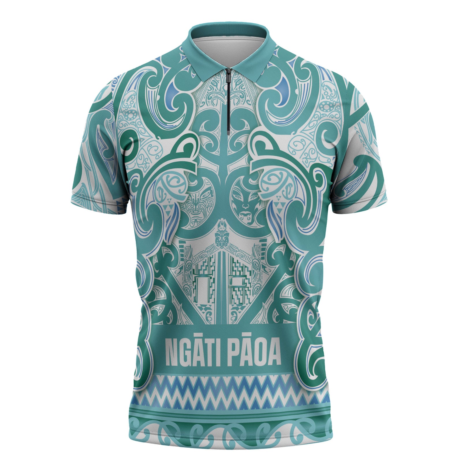 Aotearoa Iwi Ngati Paoa Zipper Polo Shirt Maori Wharenui House Tribal Pattern