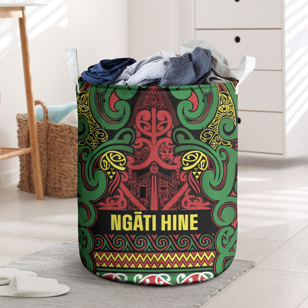 Aotearoa Iwi Ngati Hine Laundry Basket Maori Wharenui House Tribal Pattern LT9 Deep Green - Polynesian Pride