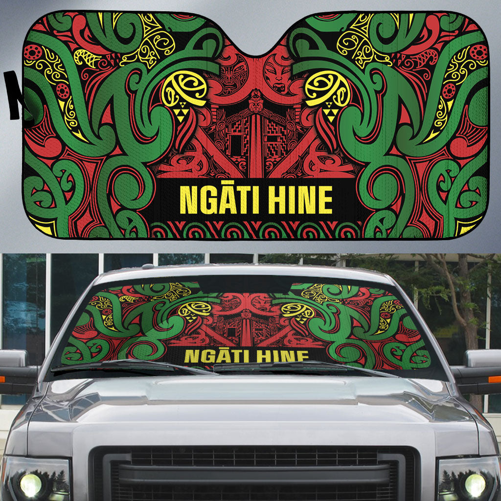 Aotearoa Iwi Ngati Hine Auto Sun Shade Maori Wharenui House Tribal Pattern