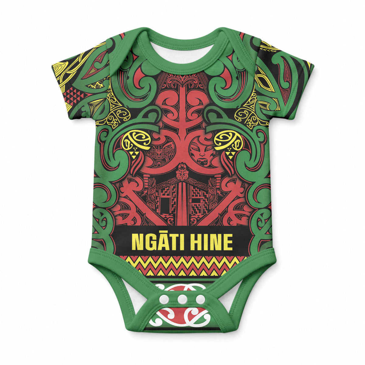Aotearoa Iwi Ngati Hine Baby Onesie Maori Wharenui House Tribal Pattern