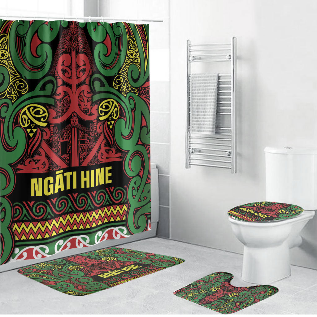 Aotearoa Iwi Ngati Hine Bathroom Set Maori Wharenui House Tribal Pattern LT9 Bathroom Set (4 pcs) Deep Green - Polynesian Pride