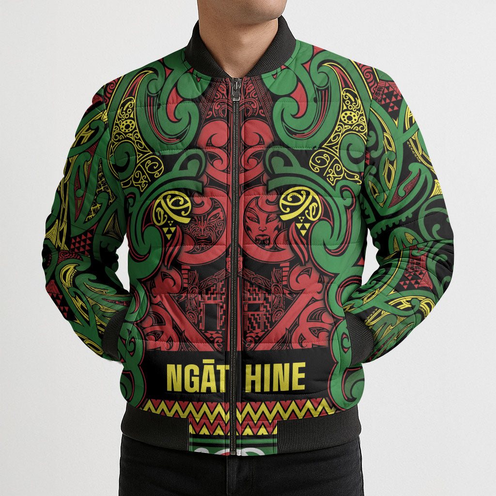 Aotearoa Iwi Ngati Hine Bomber Puffer Jacket Maori Wharenui House Tribal Pattern
