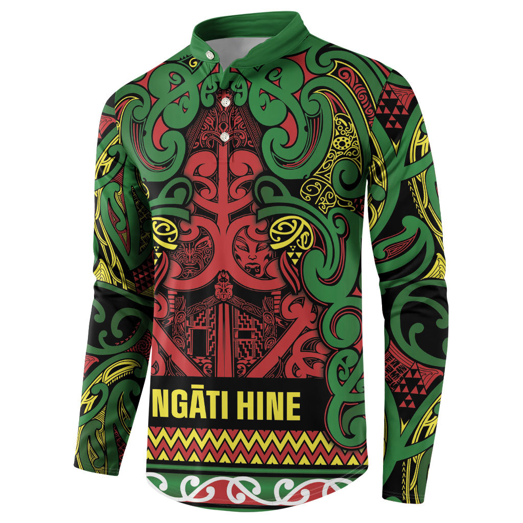 Aotearoa Iwi Ngati Hine Button Sweatshirt Maori Wharenui House Tribal Pattern
