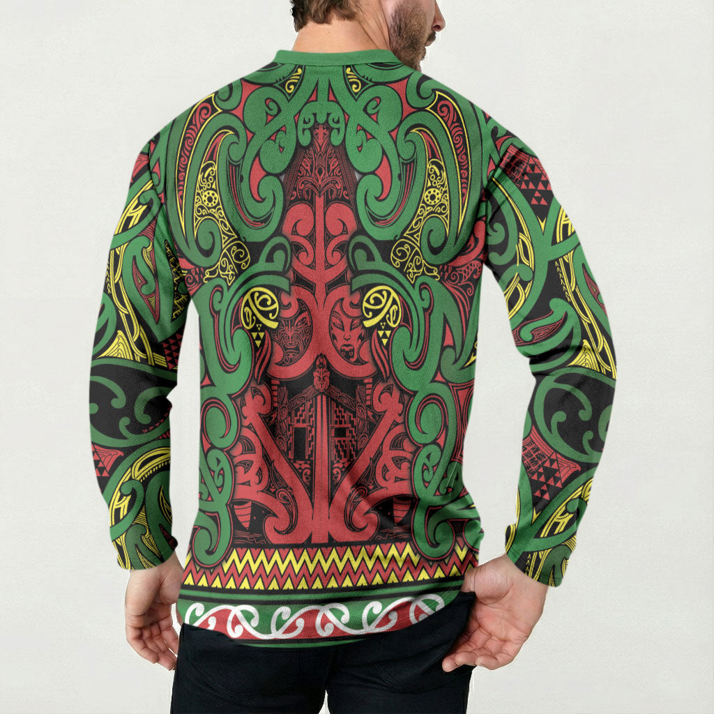 Aotearoa Iwi Ngati Hine Button Sweatshirt Maori Wharenui House Tribal Pattern