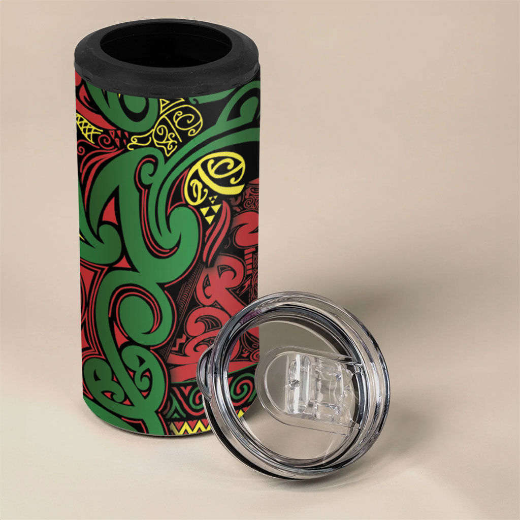 Aotearoa Iwi Ngati Hine 4 in 1 Can Cooler Tumbler Maori Wharenui House Tribal Pattern