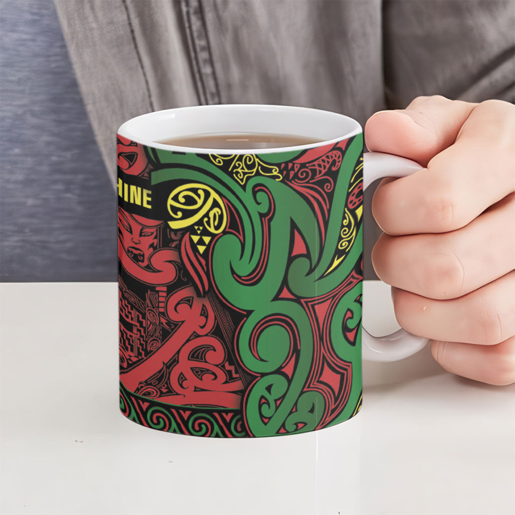 Aotearoa Iwi Ngati Hine Ceramic Mug Maori Wharenui House Tribal Pattern