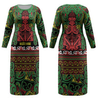 Aotearoa Iwi Ngati Hine Couples Matching Long Sleeve Bodycon Dress and Long Sleeve Button Shirt Maori Wharenui House Tribal Pattern
