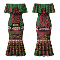 Aotearoa Iwi Ngati Hine Couples Matching Mermaid Dress and Long Sleeve Button Shirt Maori Wharenui House Tribal Pattern