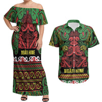 Aotearoa Iwi Ngati Hine Couples Matching Off Shoulder Maxi Dress and Hawaiian Shirt Maori Wharenui House Tribal Pattern