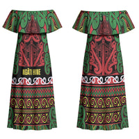 Aotearoa Iwi Ngati Hine Couples Matching Off Shoulder Maxi Dress and Hawaiian Shirt Maori Wharenui House Tribal Pattern