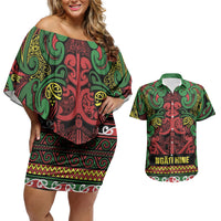 Aotearoa Iwi Ngati Hine Couples Matching Off Shoulder Short Dress and Hawaiian Shirt Maori Wharenui House Tribal Pattern