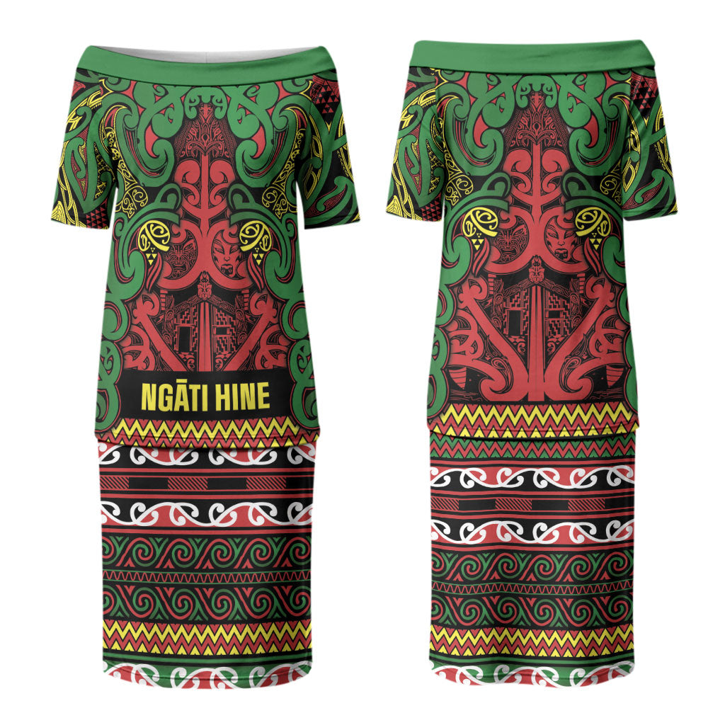 Aotearoa Iwi Ngati Hine Couples Matching Puletasi and Hawaiian Shirt Maori Wharenui House Tribal Pattern