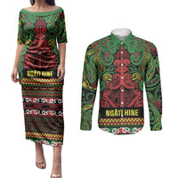 Aotearoa Iwi Ngati Hine Couples Matching Puletasi and Long Sleeve Button Shirt Maori Wharenui House Tribal Pattern