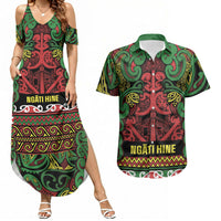 Aotearoa Iwi Ngati Hine Couples Matching Summer Maxi Dress and Hawaiian Shirt Maori Wharenui House Tribal Pattern