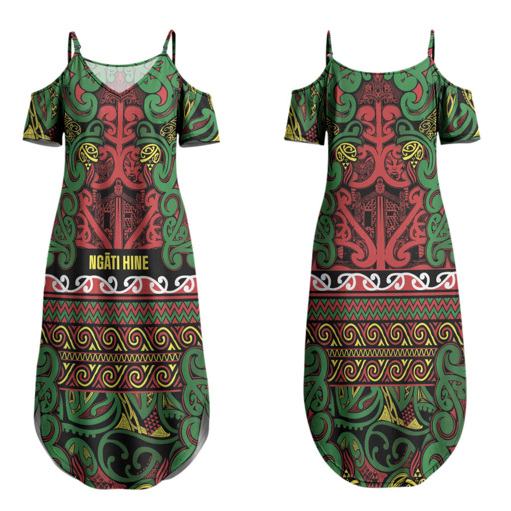 Aotearoa Iwi Ngati Hine Couples Matching Summer Maxi Dress and Hawaiian Shirt Maori Wharenui House Tribal Pattern
