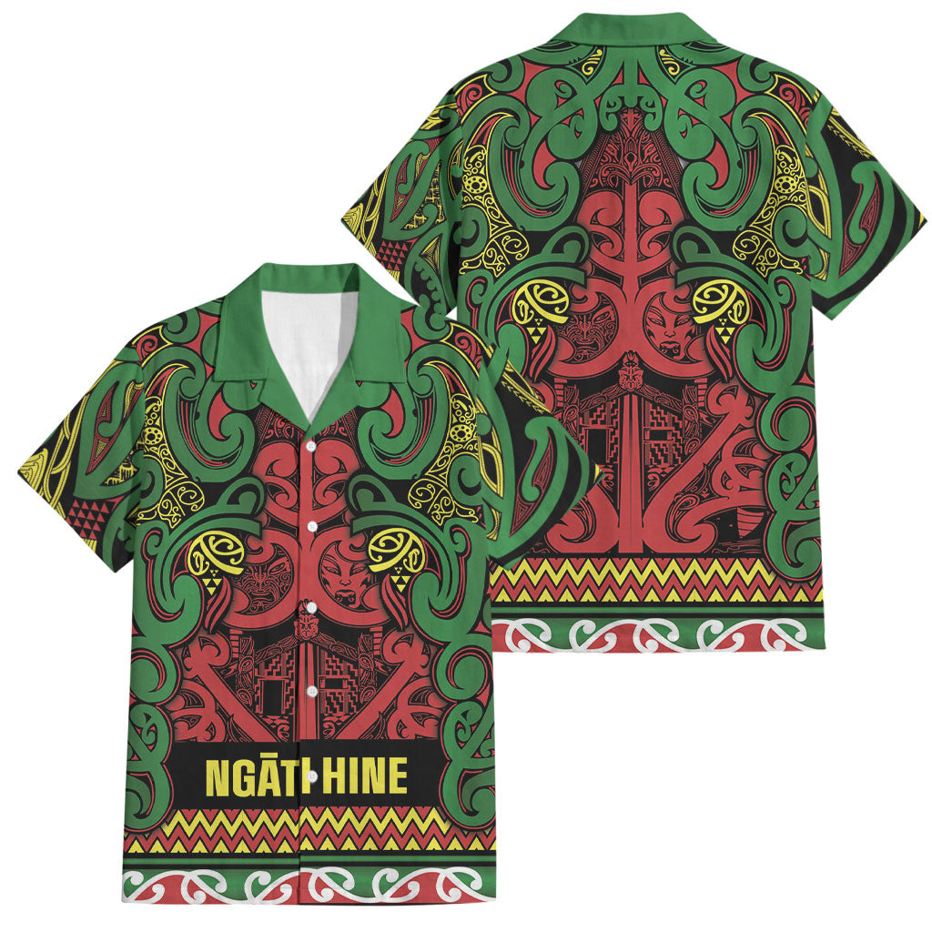 Aotearoa Iwi Ngati Hine Family Matching Long Sleeve Bodycon Dress and Hawaiian Shirt Maori Wharenui House Tribal Pattern