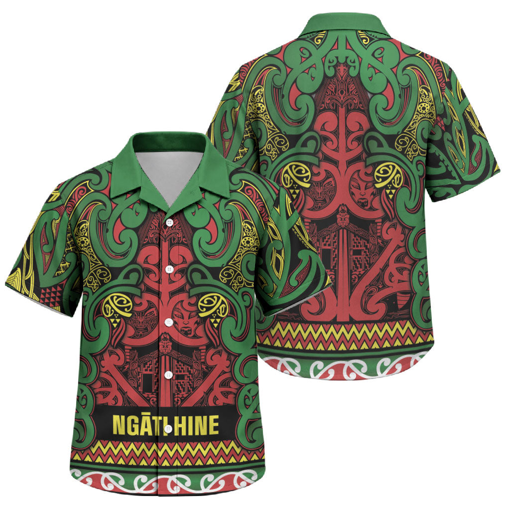 Aotearoa Iwi Ngati Hine Family Matching Long Sleeve Bodycon Dress and Hawaiian Shirt Maori Wharenui House Tribal Pattern