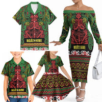 Aotearoa Iwi Ngati Hine Family Matching Off The Shoulder Long Sleeve Dress and Hawaiian Shirt Maori Wharenui House Tribal Pattern