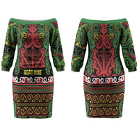 Aotearoa Iwi Ngati Hine Family Matching Off The Shoulder Long Sleeve Dress and Hawaiian Shirt Maori Wharenui House Tribal Pattern
