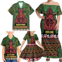 Aotearoa Iwi Ngati Hine Family Matching Off Shoulder Maxi Dress and Hawaiian Shirt Maori Wharenui House Tribal Pattern