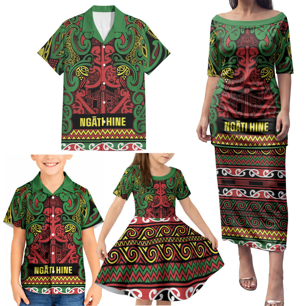 Aotearoa Iwi Ngati Hine Family Matching Puletasi and Hawaiian Shirt Maori Wharenui House Tribal Pattern