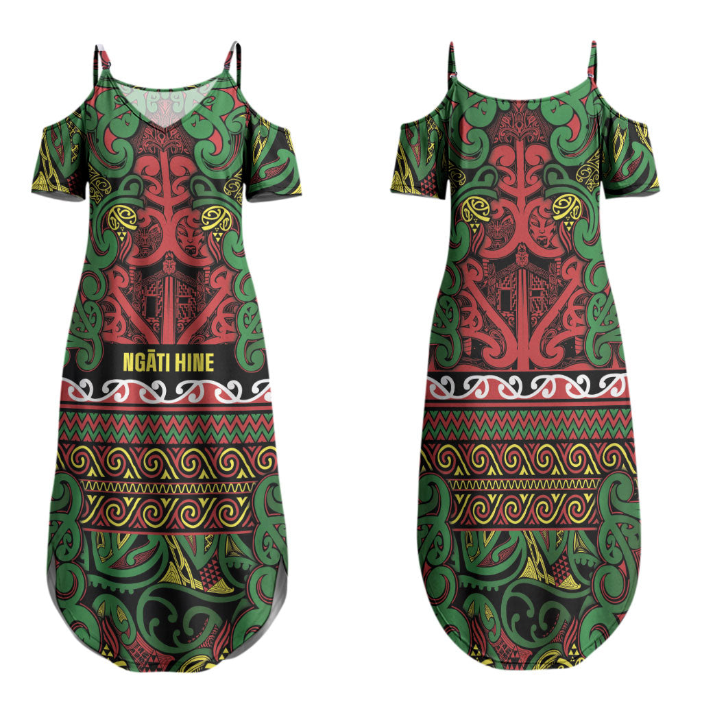 Aotearoa Iwi Ngati Hine Family Matching Summer Maxi Dress and Hawaiian Shirt Maori Wharenui House Tribal Pattern