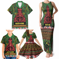 Aotearoa Iwi Ngati Hine Family Matching Tank Maxi Dress and Hawaiian Shirt Maori Wharenui House Tribal Pattern