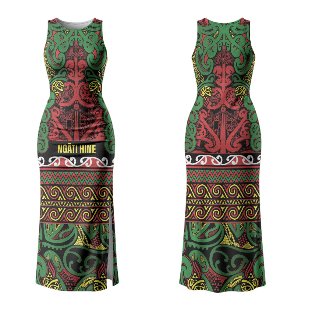 Aotearoa Iwi Ngati Hine Family Matching Tank Maxi Dress and Hawaiian Shirt Maori Wharenui House Tribal Pattern