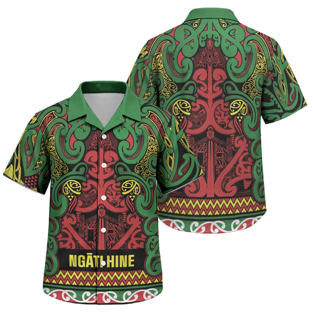 Aotearoa Iwi Ngati Hine Family Matching Tank Maxi Dress and Hawaiian Shirt Maori Wharenui House Tribal Pattern