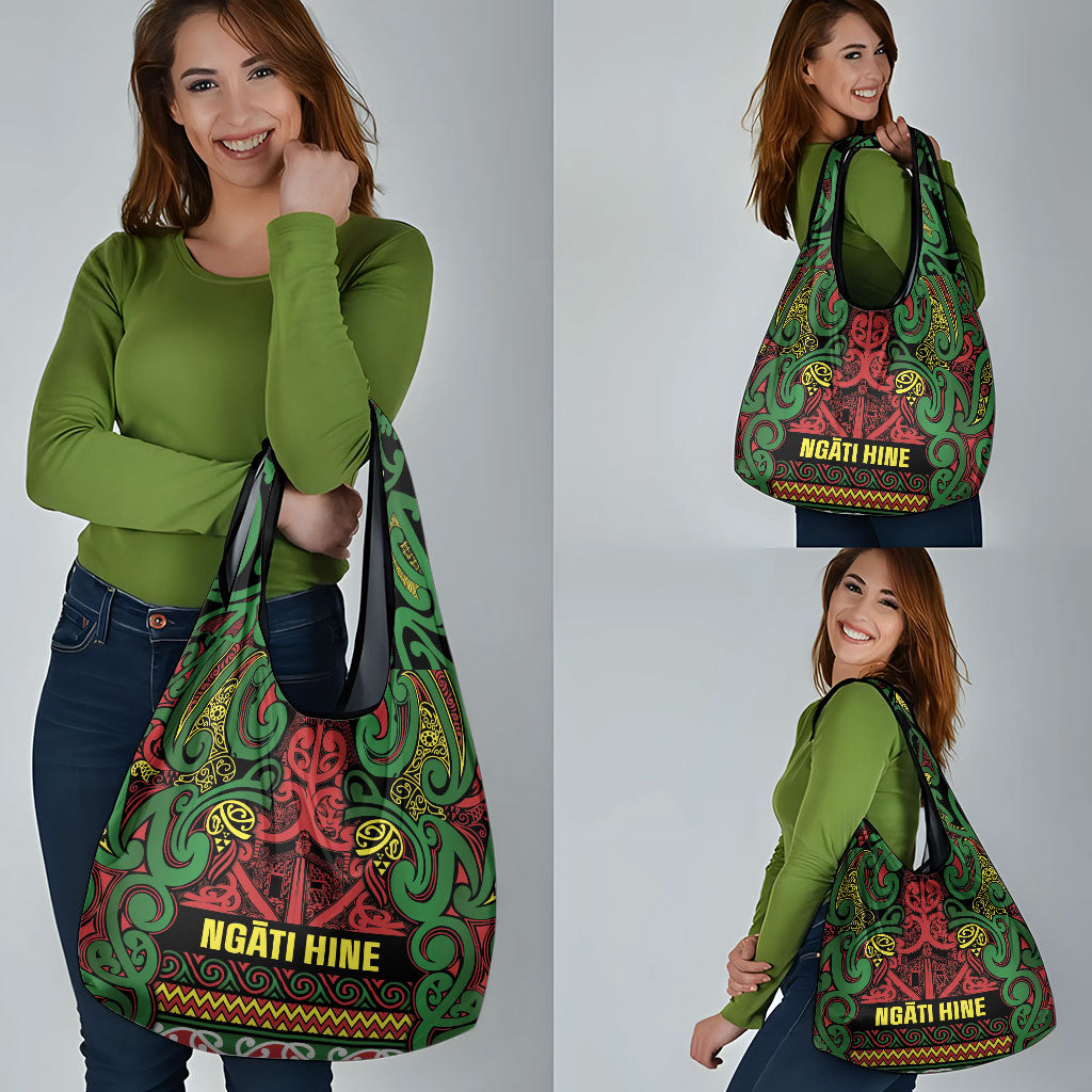 Aotearoa Iwi Ngati Hine Grocery Bag Maori Wharenui House Tribal Pattern