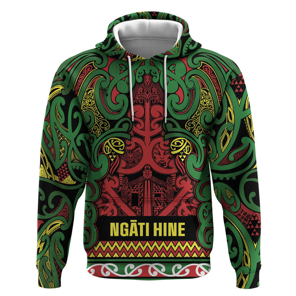 Aotearoa Iwi Ngati Hine Hoodie Maori Wharenui House Tribal Pattern