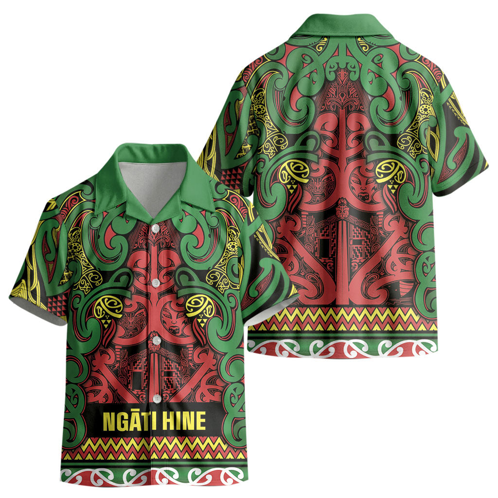 Aotearoa Iwi Ngati Hine Kid Hawaiian Shirt Maori Wharenui House Tribal Pattern