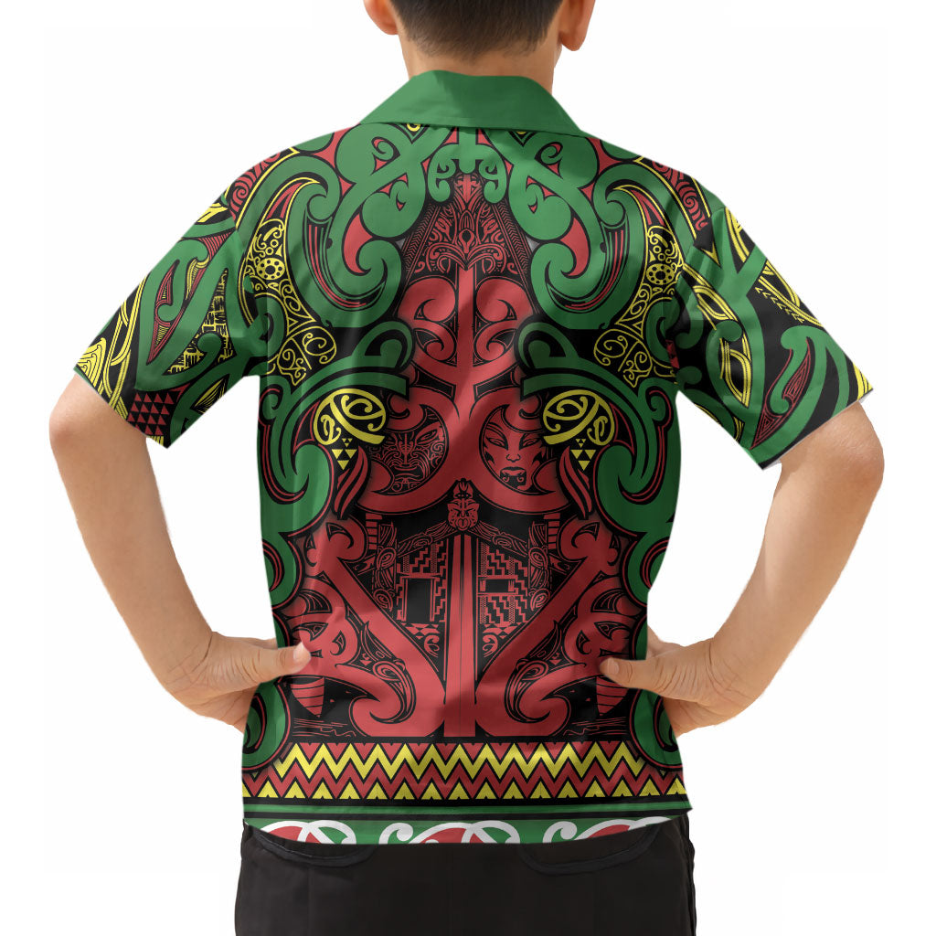 Aotearoa Iwi Ngati Hine Kid Hawaiian Shirt Maori Wharenui House Tribal Pattern