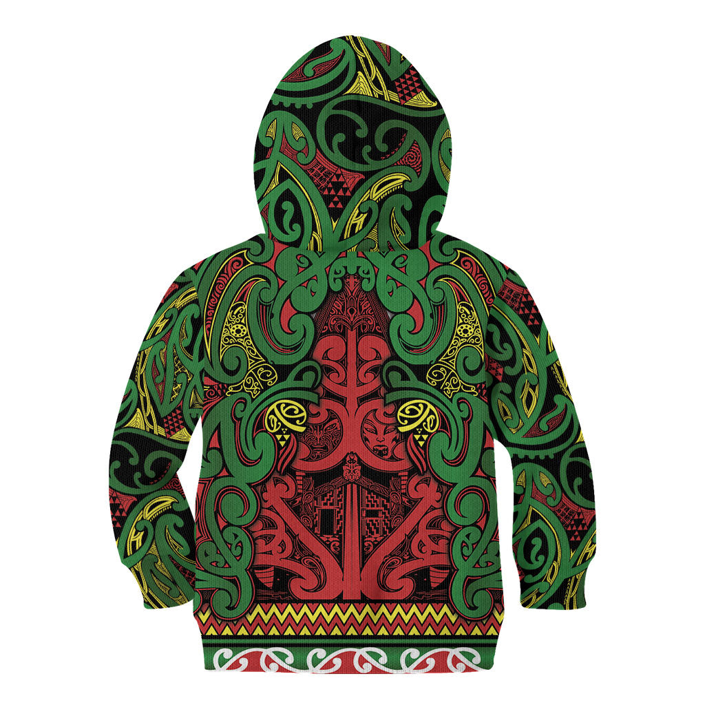 Aotearoa Iwi Ngati Hine Kid Hoodie Maori Wharenui House Tribal Pattern