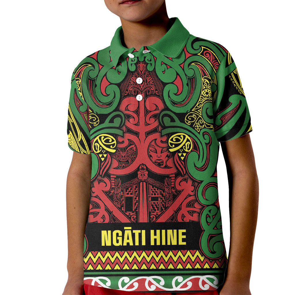 Aotearoa Iwi Ngati Hine Kid Polo Shirt Maori Wharenui House Tribal Pattern
