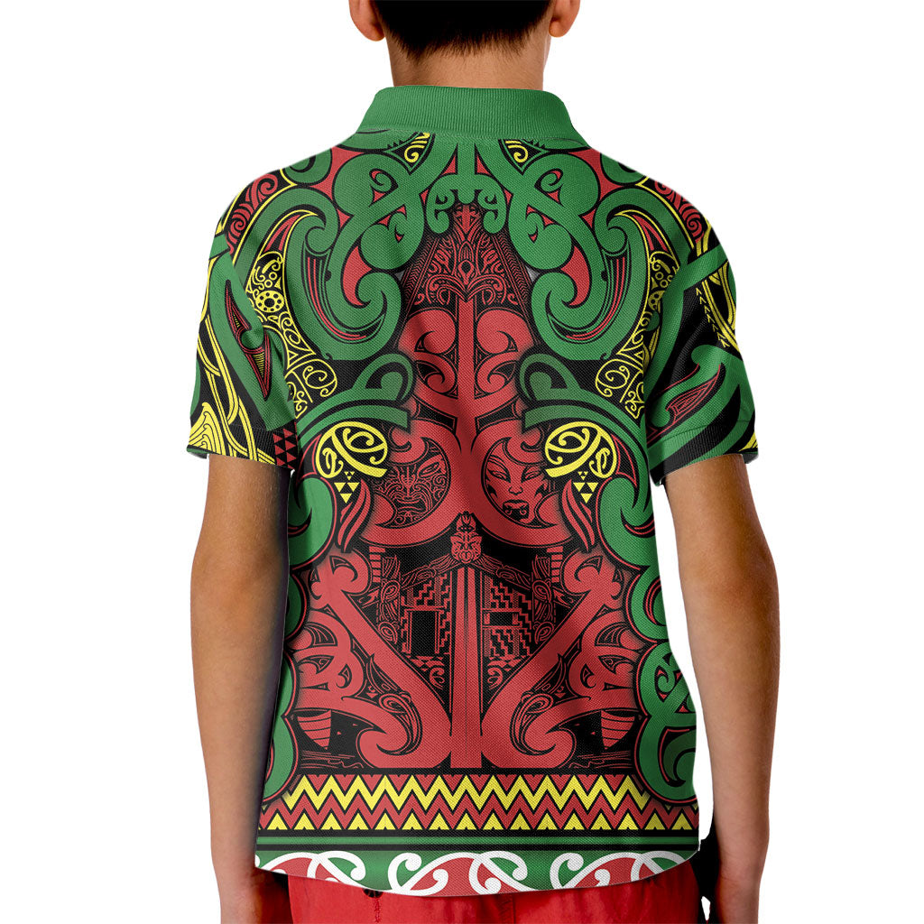 Aotearoa Iwi Ngati Hine Kid Polo Shirt Maori Wharenui House Tribal Pattern
