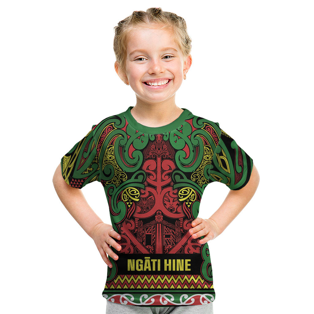 Aotearoa Iwi Ngati Hine Kid T Shirt Maori Wharenui House Tribal Pattern