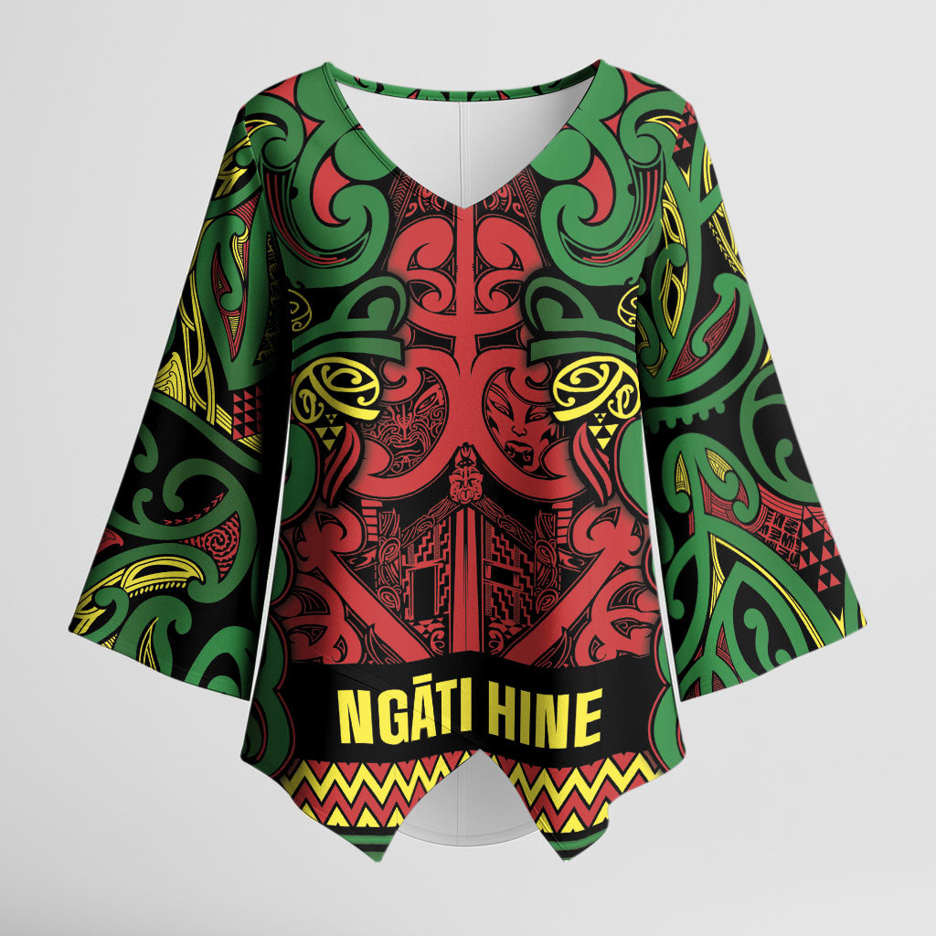 Aotearoa Iwi Ngati Hine Kimono Sleeve Blouse Maori Wharenui House Tribal Pattern
