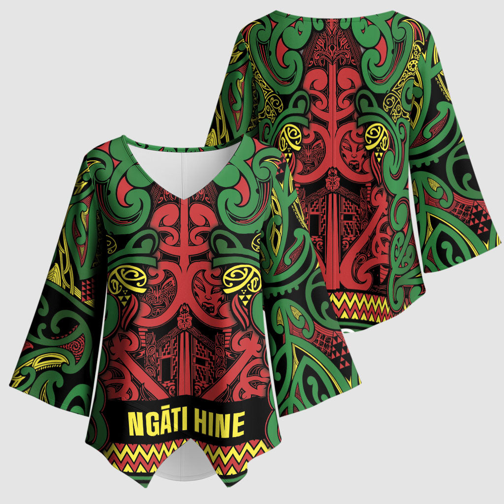 Aotearoa Iwi Ngati Hine Kimono Sleeve Blouse Maori Wharenui House Tribal Pattern