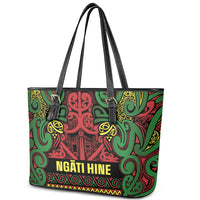Aotearoa Iwi Ngati Hine Leather Tote Bag Maori Wharenui House Tribal Pattern