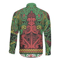Aotearoa Iwi Ngati Hine Long Sleeve Button Shirt Maori Wharenui House Tribal Pattern