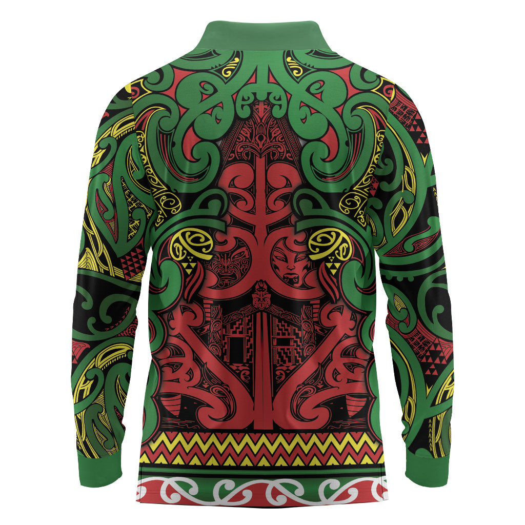 Aotearoa Iwi Ngati Hine Long Sleeve Polo Shirt Maori Wharenui House Tribal Pattern