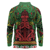 Aotearoa Iwi Ngati Hine Long Sleeve Polo Shirt Maori Wharenui House Tribal Pattern