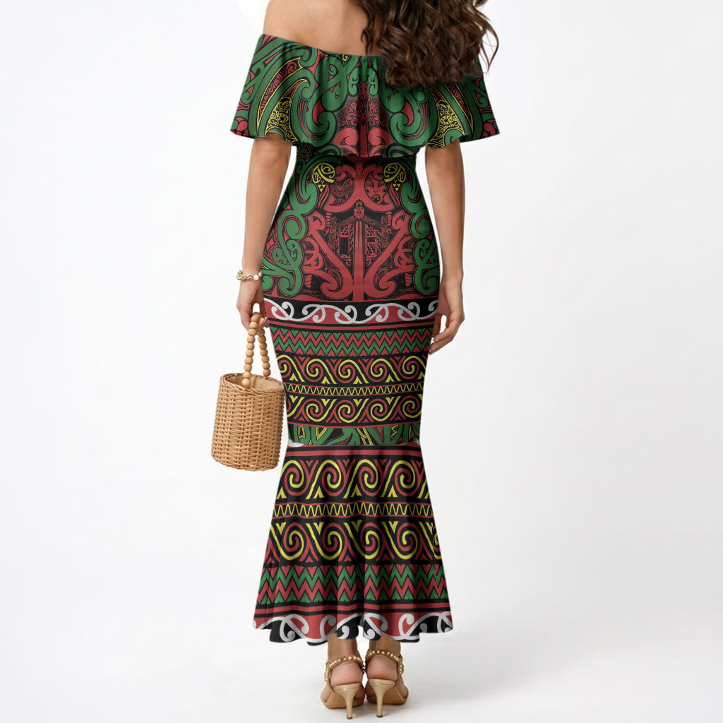 Aotearoa Iwi Ngati Hine Mermaid Dress Maori Wharenui House Tribal Pattern