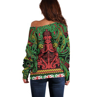 Aotearoa Iwi Ngati Hine Off Shoulder Sweater Maori Wharenui House Tribal Pattern