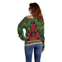 Aotearoa Iwi Ngati Hine Off Shoulder Sweater Maori Wharenui House Tribal Pattern