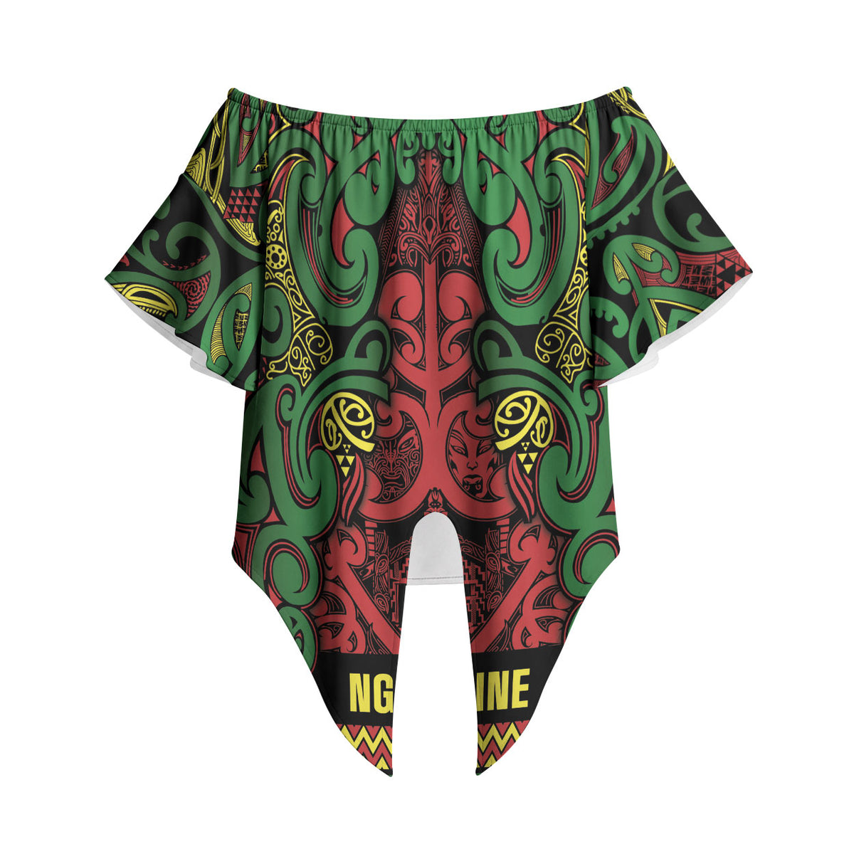 Aotearoa Iwi Ngati Hine Off Shoulder Wrap Waist Top Maori Wharenui House Tribal Pattern