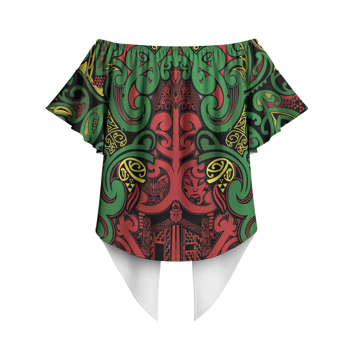 Aotearoa Iwi Ngati Hine Off Shoulder Wrap Waist Top Maori Wharenui House Tribal Pattern
