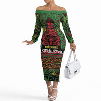 Aotearoa Iwi Ngati Hine Off The Shoulder Long Sleeve Dress Maori Wharenui House Tribal Pattern